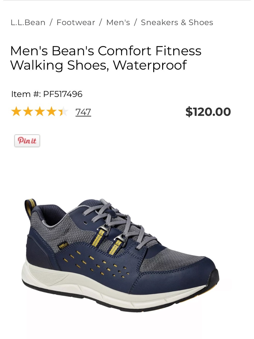 L.L. Bean Men's Bean's Comfort Fitness Walking Shoes, Waterproof - Picture 7 of 7